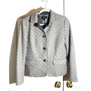 Talbots Soft Gray Wool Blend Jacquard Blazer w/ Velvet Trim sz 4